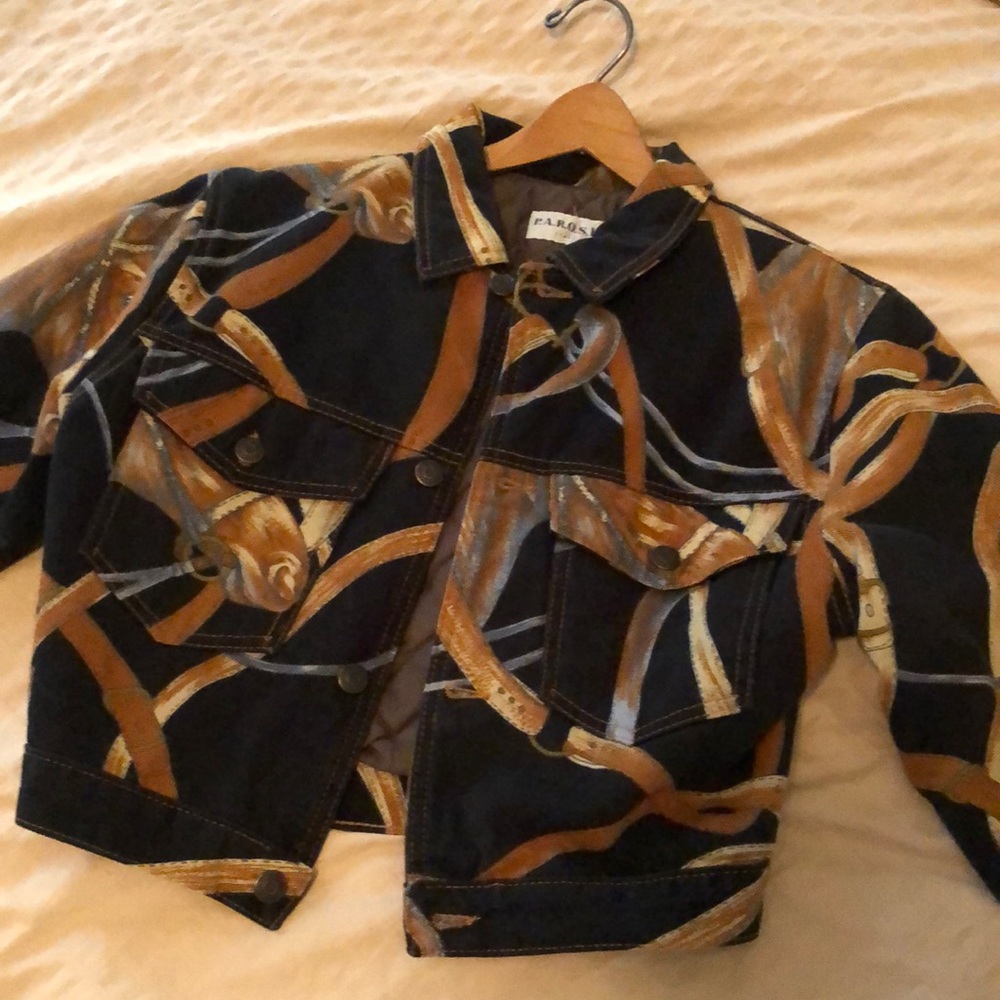 Cropped printed denim jacket